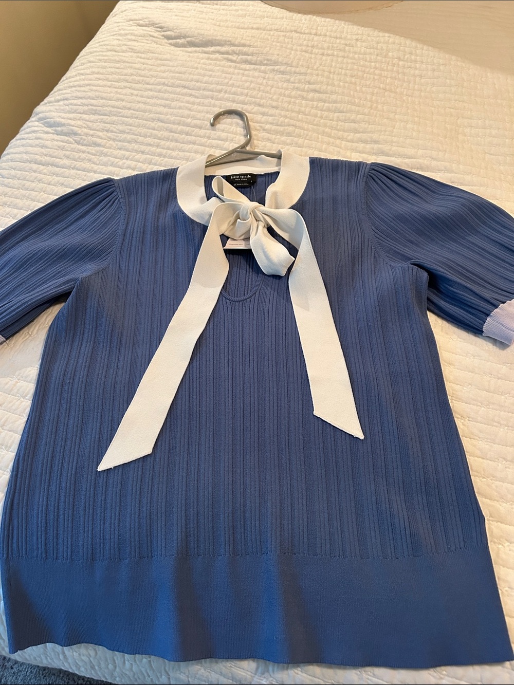 kate spade Blue Sweater with White Bow Collar